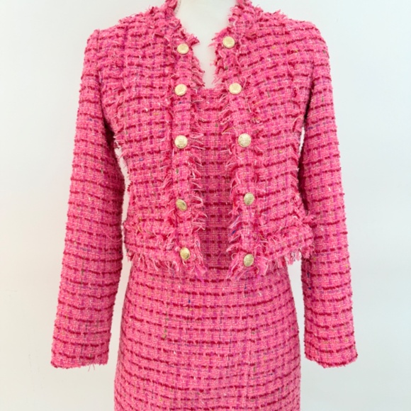 Katie J NYC Girls Pink Tweed Samantha Bouche Jacket & Mini Dress Cocktail Party - Picture 3 of 14